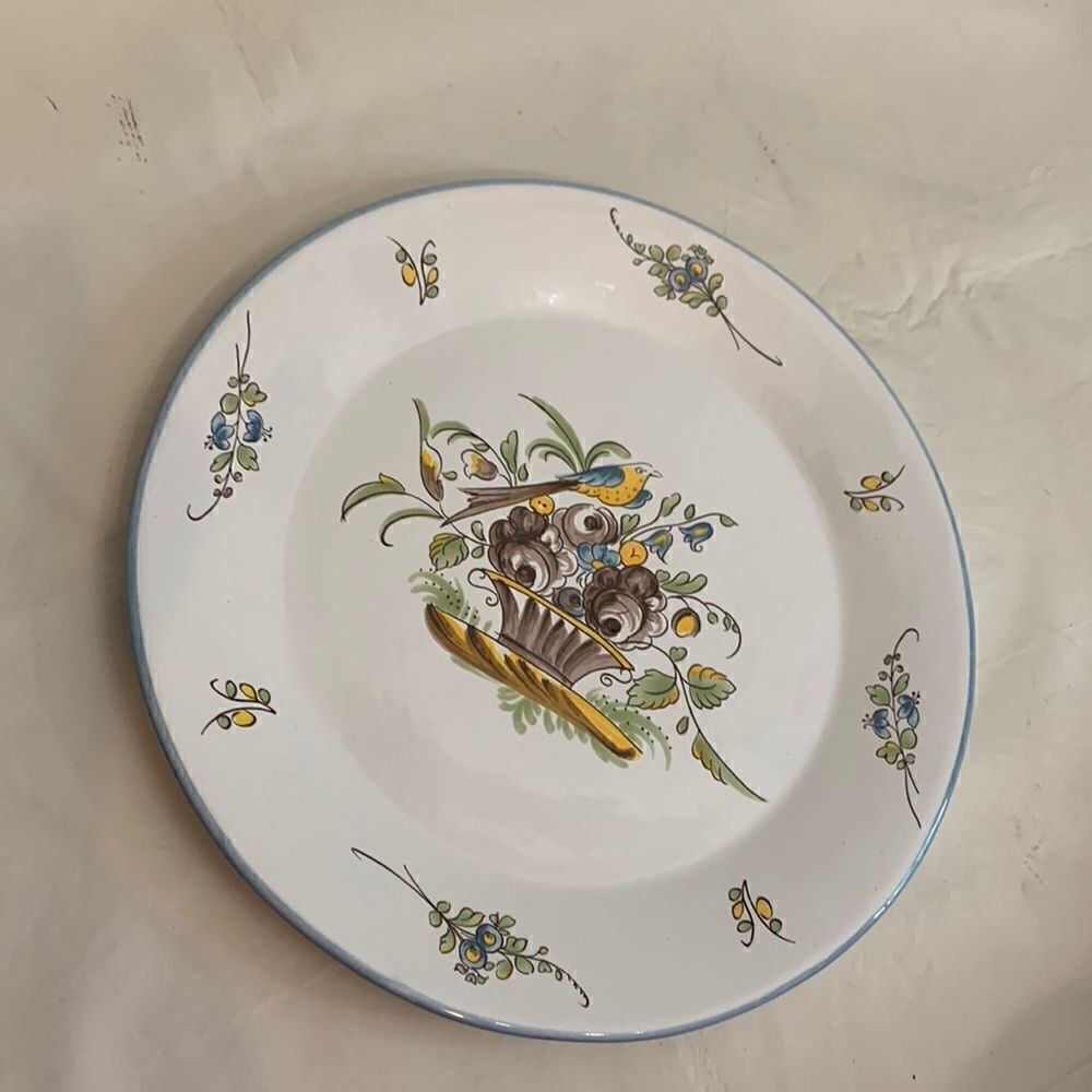 SP France Porcelain Bird In Flower Basket Foterie a la Chapelle des Gots Plate